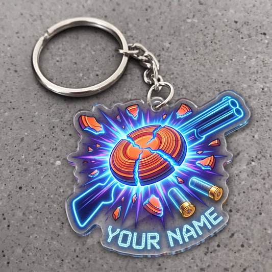 Maxcorners Clay Shooting Neon Exploding Clay Target And Shotgun Customized Name 3D Keychain And Ornament