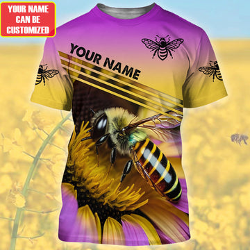 Maxcorners Personalized Name Honey Bee Purple Flower All Over Printed Unisex Shirt LM1304