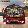 Maxcorners Fishing Graphic Sunset Lake US Flag Waves Customized Name 3D Cap