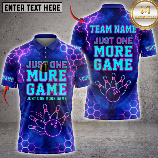 Maxcorners Bowling Just One More Game Electric Blue Purple Bowling Ball Multicolor Customized Name, Team Name 3D Shirts ( 4 Colors )