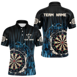 Maxcorners Men’s Custom Darts Team Shirt With Blue Splashed Art, Black Stripes And Dartboard LM1605