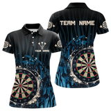 Maxcorners Men’s Custom Darts Team Shirt With Blue Splashed Art, Black Stripes And Dartboard LM1605
