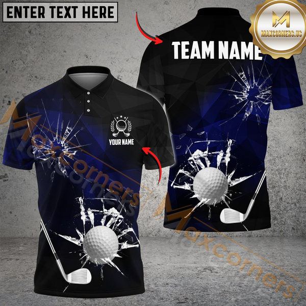 Maxcorners Cracked Glass Effect Golf Shirt, Customized Name & Team Name 3D Shirts (4 Colors)