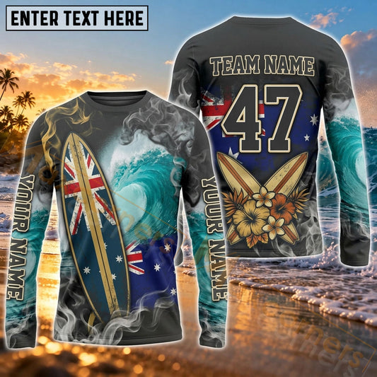 Maxcorners Surf Golden Ocean Wave Art Customized Name, Number, Team Name 3D Long Sleeve Shirts