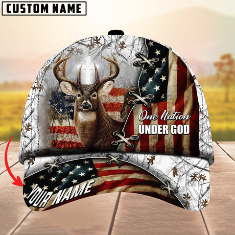 Maxcorners Unique One Nation Under God Deer Hunting Multicolor Personalized Name 3D Cap