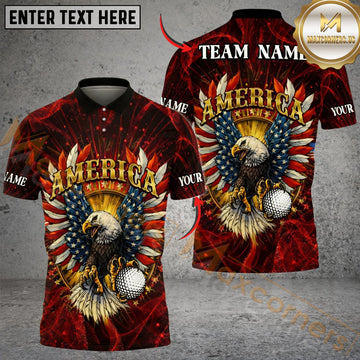 Maxcorners American Eagle Swing Golf Polo Customized Name, Team Name 3D Shirts (4 Colors)