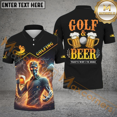 Maxcorners Golf And Beer Skull Polo Shirt Custom Name & Team Name 3D Shirts TU2006