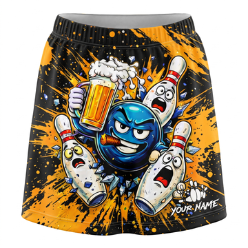 Maxcorners Bowling Funny Beer Ball And Pins Cartoon Personalized 3D Skirts With Shorts