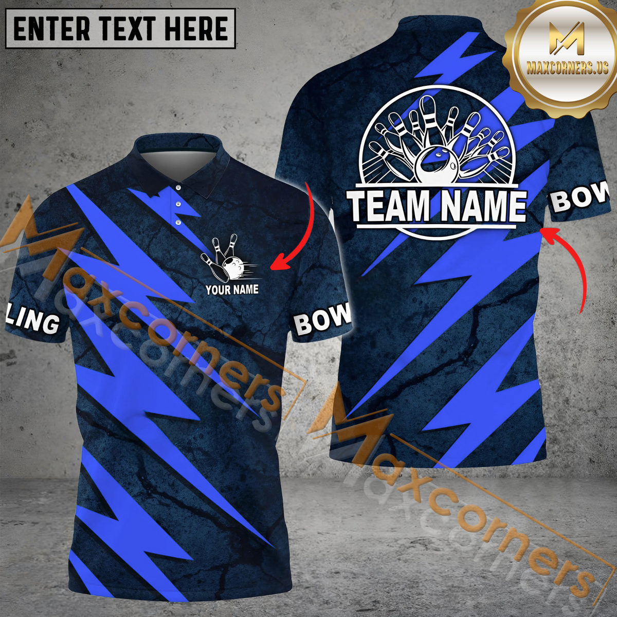 Maxcorners Lightning Volt Bowling Jersey Multicolor Customized Name, Team Name 3D Polo Shirt