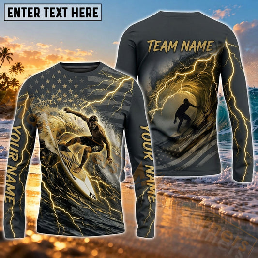 Maxcorners Surf Vintage Ocean Art Customized Name, Team Name 3D Long Sleeve Shirt
