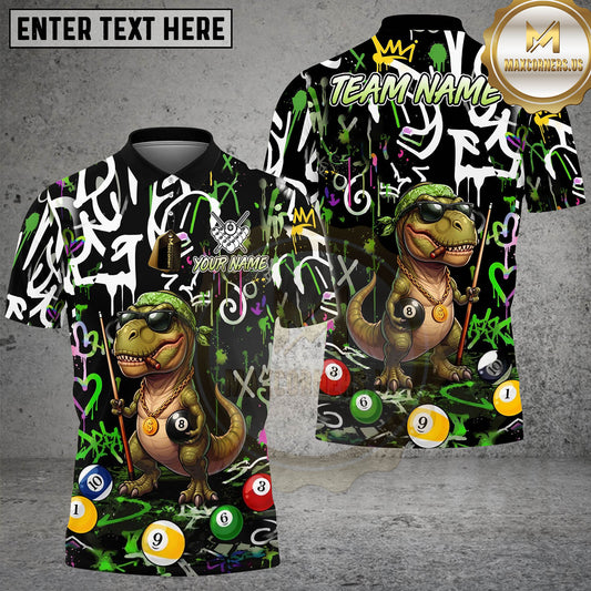 Maxcorners Billiards 8 Ball Graffiti Pool Dinosaur Gang Smoke Personalized Name Shirt (4 Colors)