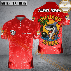 Maxcorners Billiard Funny Cartoon Shark With 8 Ball, Bubble Design Multicolor Personalized Name, Team Name 3D Shirt