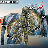 Maxcorners Bass Fishing Skin Seawave Personalized Name, Team Name 3D Long Sleeve Shirt