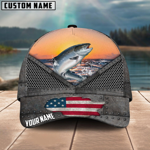 Maxcorners Salmon Fishing Sunset Customized Name 3D Cap