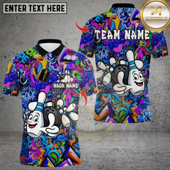 Maxcorners Bowling Graffiti Funny Ball And Pins Multicolor Customized Name, Team Name 3D Shirts