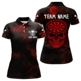 Maxcorners Men's Custom Darts Team Shirt - Skull & Dartboard Graphic With Grunge Red Pattern LM2404