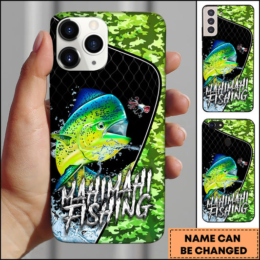 Maxcorners Mahi-Mahi Fishing Black Lime Green Camo Personalized Name 3D Phone Case