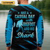 Maxcorners Just A Casual Day With Bigfoot And His Shark Fishing UPF Shirts, Funny Fishing Shirt, Presents For Fishermen