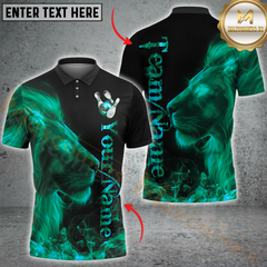 Maxcorners Bowling Lion Fire Flame Multicolor Customized Name, Team Name 3D Polo Shirt