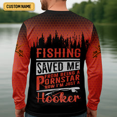 Maxcorners Fishing Saved Me From Being A Pornstar Red Fishing Shirt, Funny Fishing Shirt, SPF Shirt For Men, Gift For Fisherman