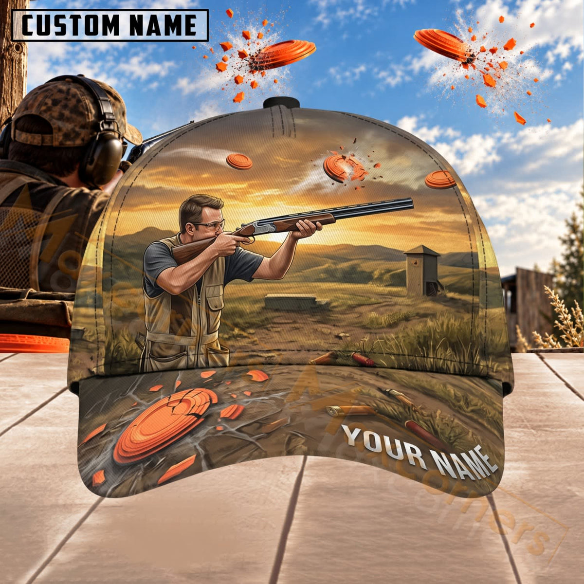 Maxcorners Trap & Skeet Shooting Golden Field Shooter Personalized Name 3D Cap