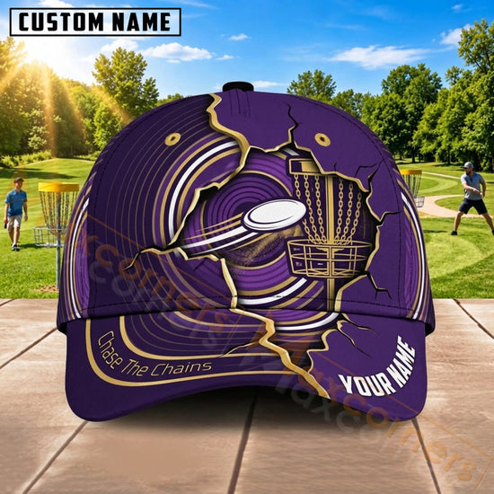 Maxcorners Disc Golf Purple Flying Disc Chain Basket Personalized Name 3D Cap