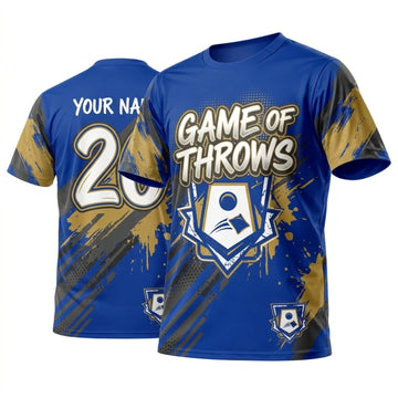 Maxcorners Cornhole Game Of Throws Blue Gold Personalized Name 3D Unisex Shirt