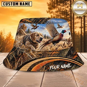 Maxcorners Pheasant Hunting Dog Mountain Field Personalized Name 3D Bucket Hat