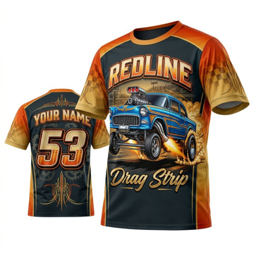 Maxcorners Personalized Car Classic Muscle Car 3D T-Shirt – Redline Yellow Orange Classic Speed Shop
