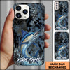 Maxcorners Fishing Phone Case Dark Hexagon Texture Smoke Blue Art Personalized Name Phone Case (8 Fish Species)