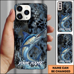 Maxcorners Marlin Fishing Phone Case  Dark Hexagon Texture Smoke Blue Art Personalized Name Phone Case