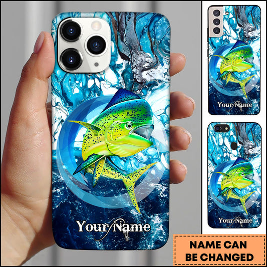 Maxcorners Mahi Mahi Fishing Blue Water Circle Art Personalized Name 3D Phone Case
