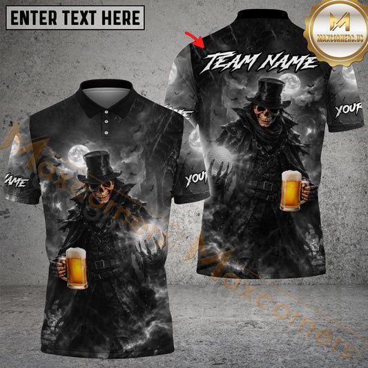 Maxcorners Golf Beer Dark Gentleman Skull Personalized Name, Team Name 3D Shirt (6 Colors)