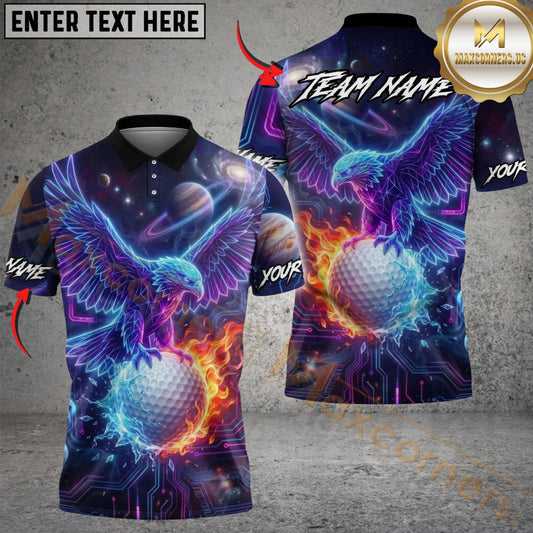 Maxcorners Golf Cyber Neon Eagle Fire Design Customized Name, Team Name Shirts