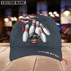 Maxcorners Bowling Funny Cartoon Multicolor Personalized Name 3D Cap