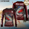 Maxcorners Fishing Red Dragon Scale Lightning Custom Name & Team Name 3D Shirts