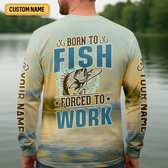 Maxcorners Born To Fish Forced To Work SPF Shirt For Men, Funny Fishing Shirt, Gift For Fisherman