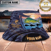 Maxcorners Fishing Navy Camouflage Sunset Boat Scene Personalized 3D Bucket Hat (13 Fish Species)