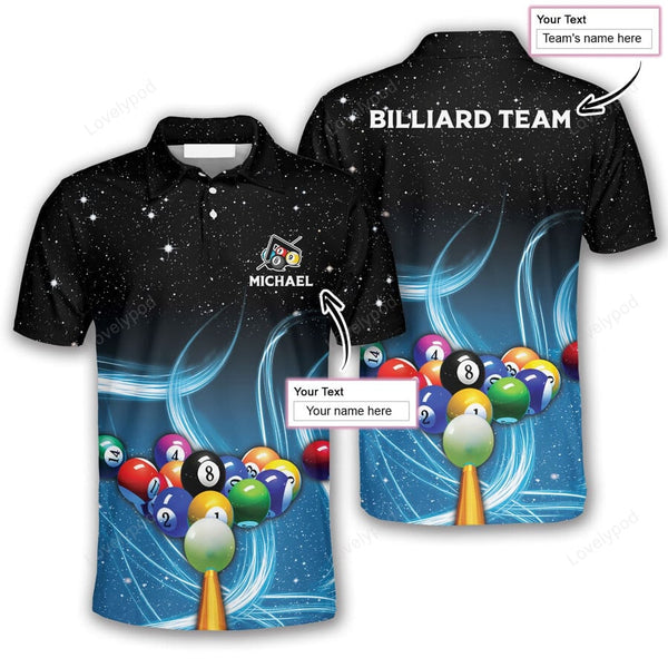 Maxcorners Black Gradient Billiard 3D Polo Shirts