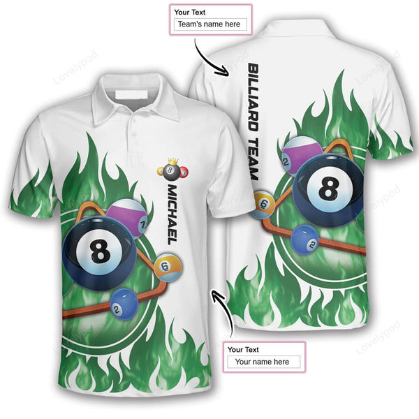 Maxcorners Pool Game On Fire Billiard 3D Polo Shirts