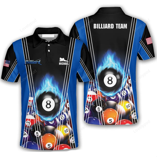 Maxcorners Hive Pattern Billiard 8 Ball 3D Polo Shirts