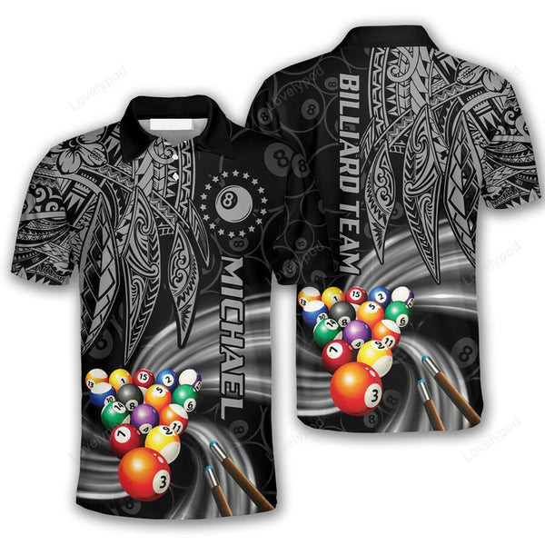 Maxcorners Whirlpool Tribal Billiard Polo Shirts For Men, Billiard team shirts, Gift for Pool team player