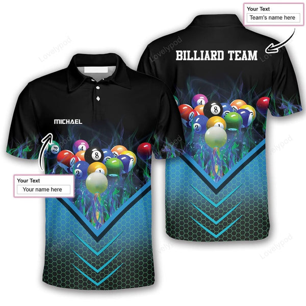 Maxcorners Fire Hive Pattern Billiard polo Shirts For Men, Billiard team shirts, Gift for Pool team player