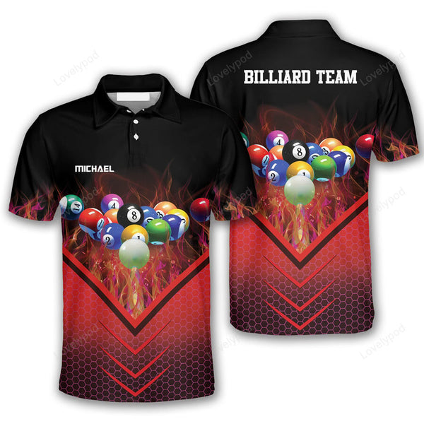 Maxcorners Fire Hive Pattern Billiard polo Shirts For Men, Billiard team shirts, Gift for Pool team player