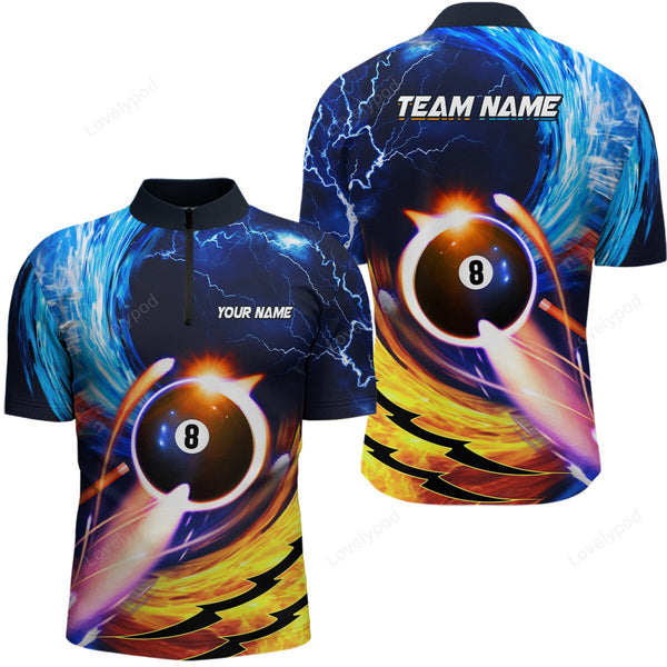 Maxcorners Blue Orange 8 Ball Billiard Personalized Name 3D Shirt