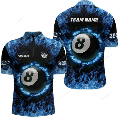 Maxcorners Blue Fire 8 Ball Pool Personalized Name 3D Shirt