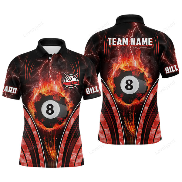 Maxcorners Billiard 8 Ball Flame Thunder Lightning Personalized Name 3D Shirt