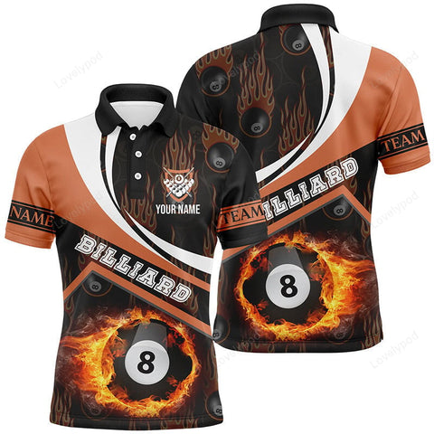 Maxcorners Billiard Balls Fire Flame Orange Personalized Name 3D Shirt