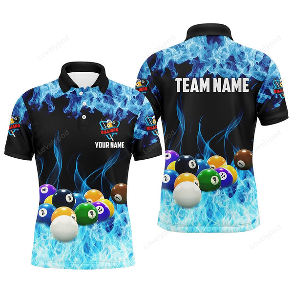 Maxcorners Billiard Balls On Blue Smoke Personalized Name 3D Shirt