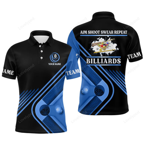 Maxcorners Billiards Aim Shoot Swear Repeat Personalized Name 3D Shirt